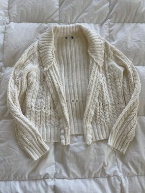 Chunky Cream Cable Knit Shawl Collar Cardigan
